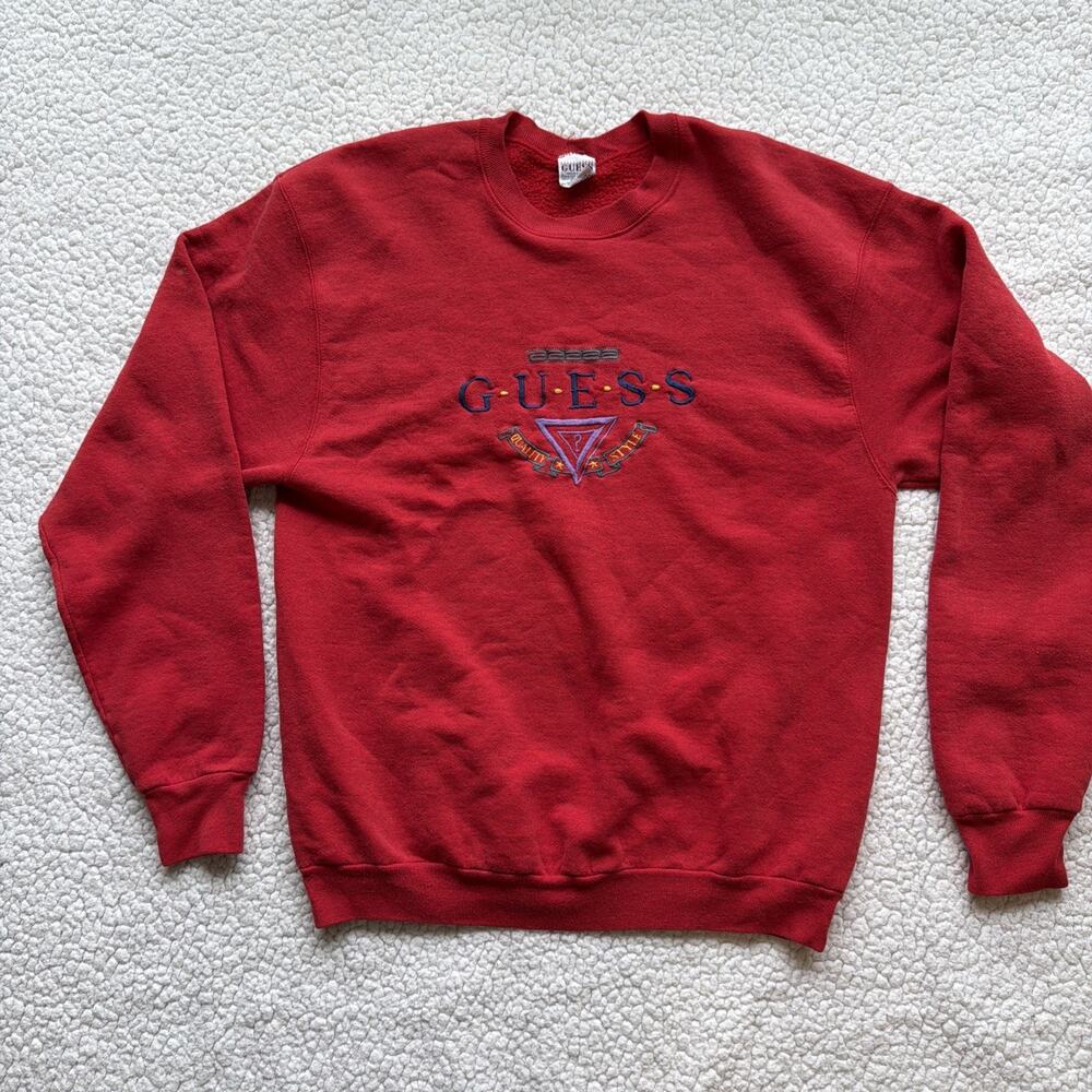 Vintage 90s crewneck sweatshirt guess jeans embroidered USA made crimson Large